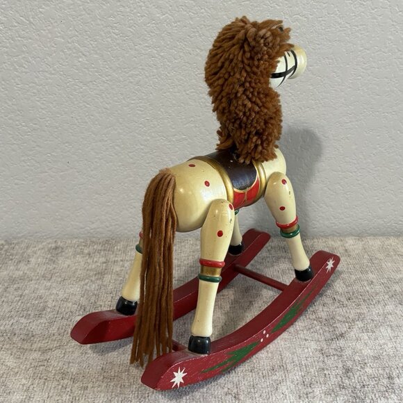 Vintage Hand Painted Wooden Rocking Horse Christmas Figurine Folk Art Decor - Picture 4 of 11